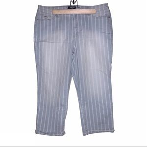Nine West Pastel Blue White Vertical Striped Chrystie Capri Jeans